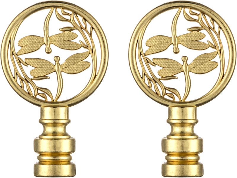 Qc Brass Lamp Finials - 2 Packs, Dragonfly Design Solid Metal Finials for Table lamps and Floor Lamps, Lamp Shade Toppers Screw On Cap, Decorative Lamp Shades Top Nut, Oriental LampShade Knob - Image 1
